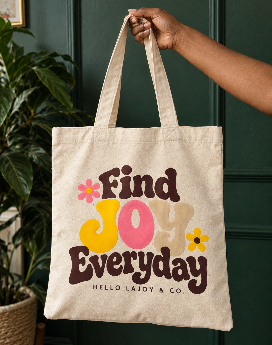 Find Joy Everyday Retro Floral Canvas Tote Bag