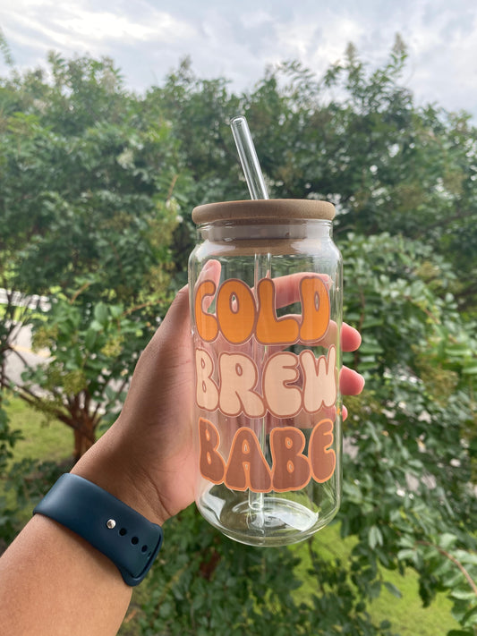 Cold Brew Babe 16oz Glass Cup