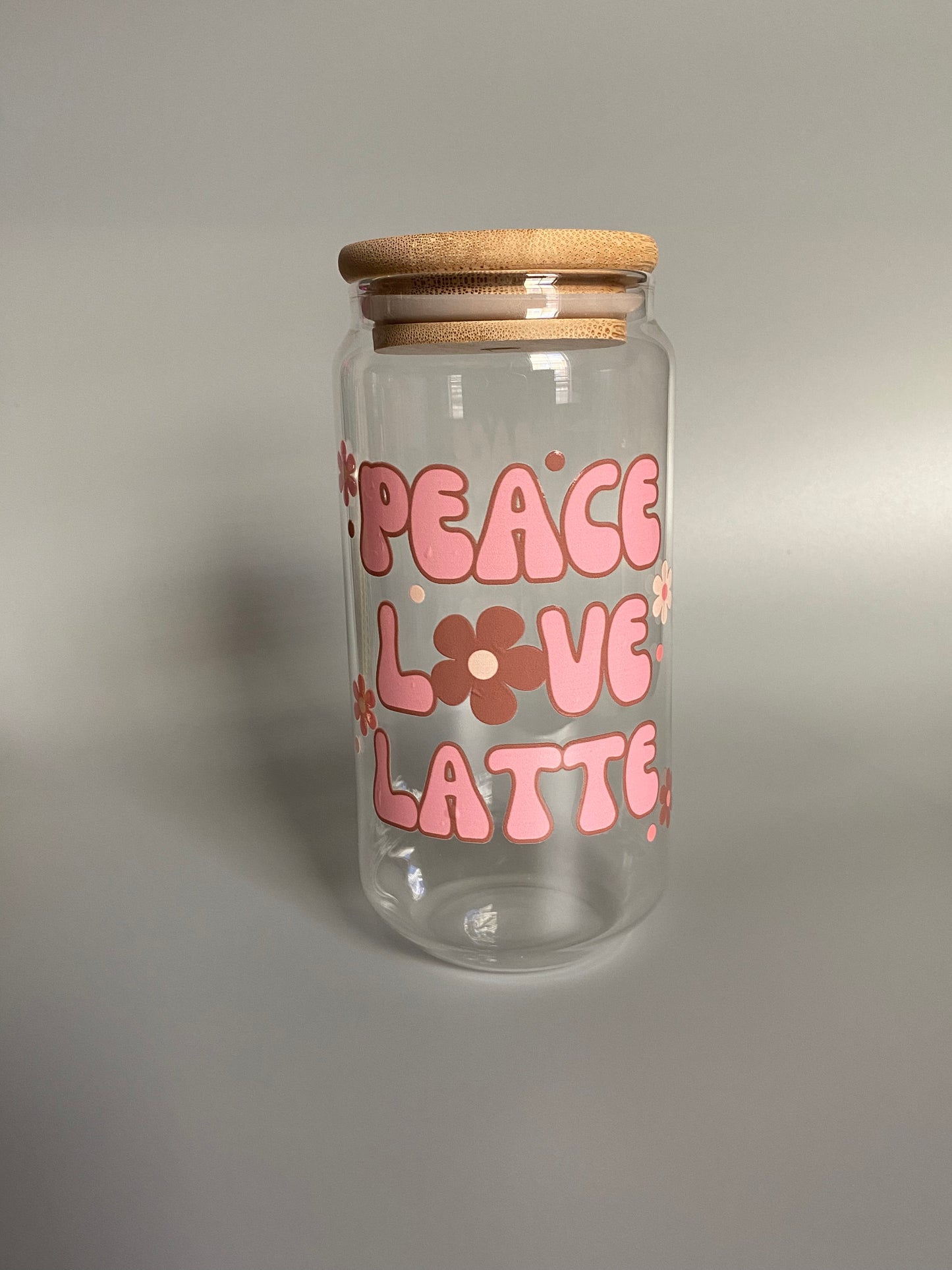 Peace, Love, Latte 16oz Glass Cup