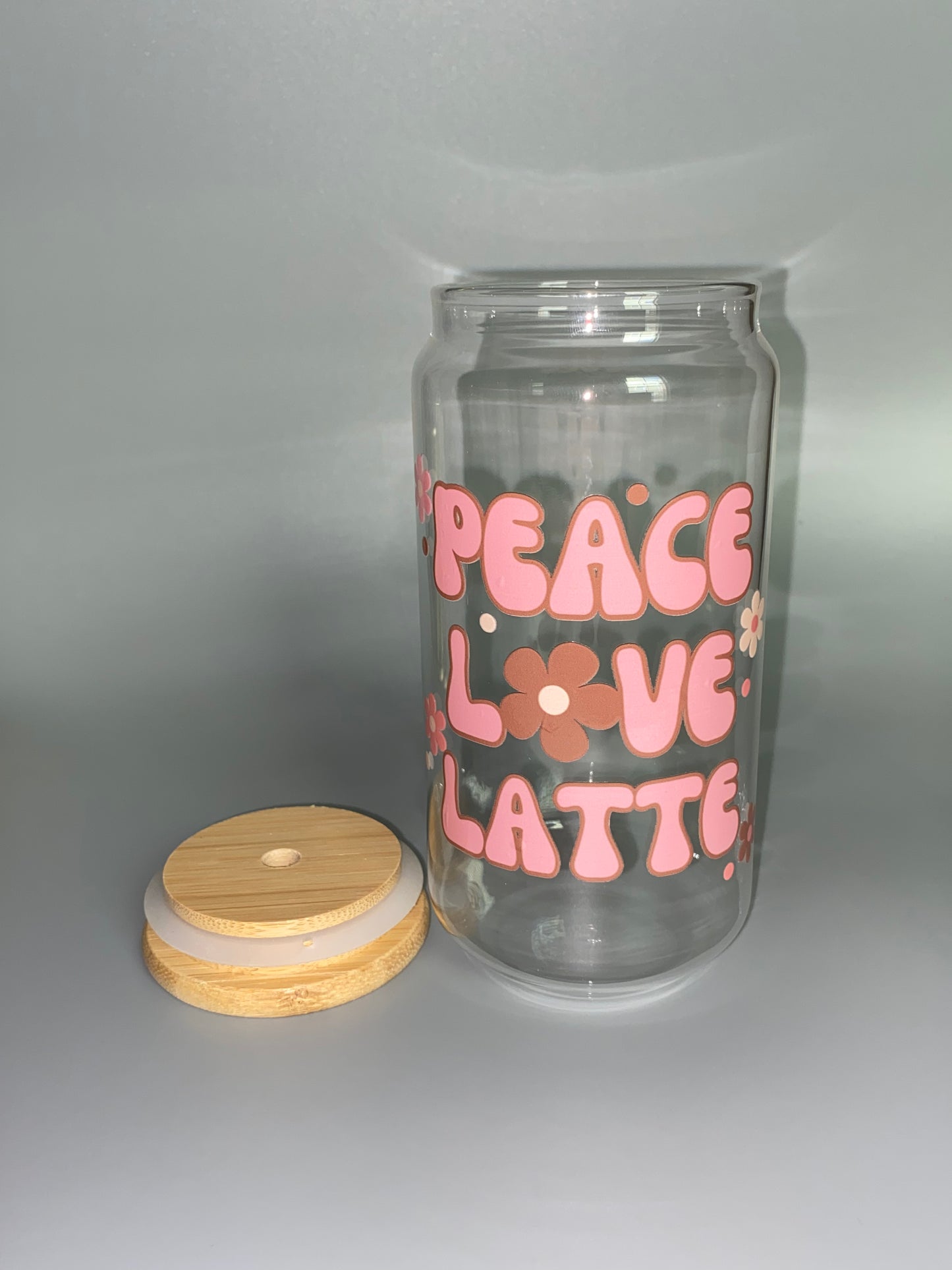 Peace, Love, Latte 16oz Glass Cup