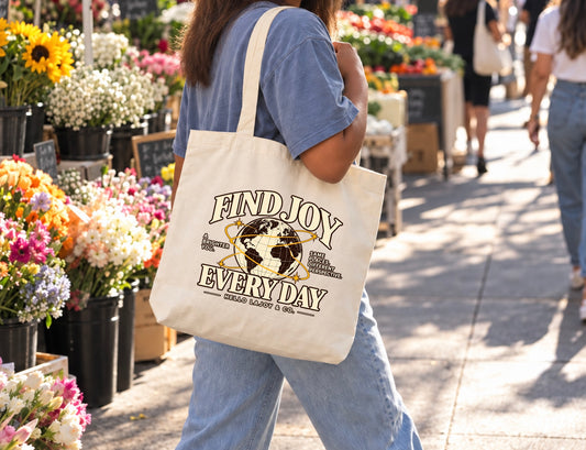 Find Joy Everyday Globe Graphic Canvas Tote Bag