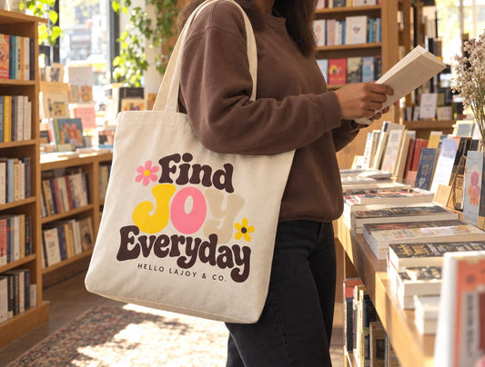 Find Joy Everyday Retro Floral Canvas Tote Bag